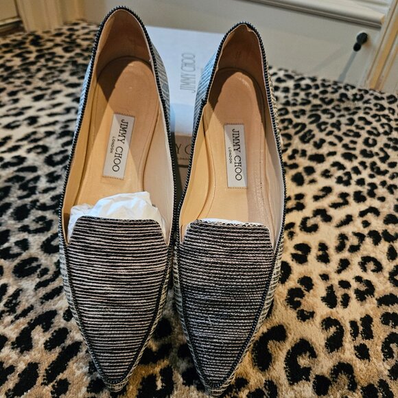 Jimmy Choo Leather Loafers Flats Black/White Zipper Detail Size 39 1/2 - Picture 1 of 7